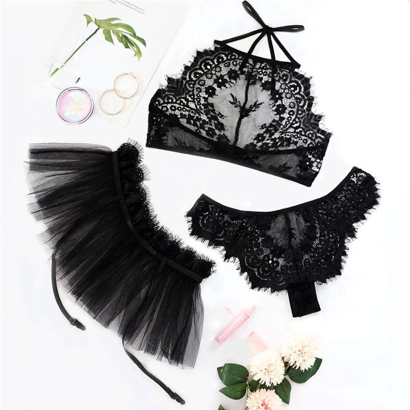 Floral Lace Lingerie Set Clear in Polyester