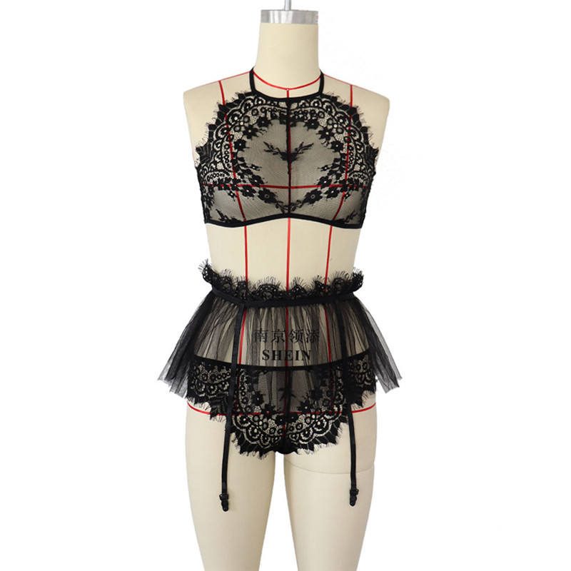 Floral Lace Lingerie Set Clear in Polyester