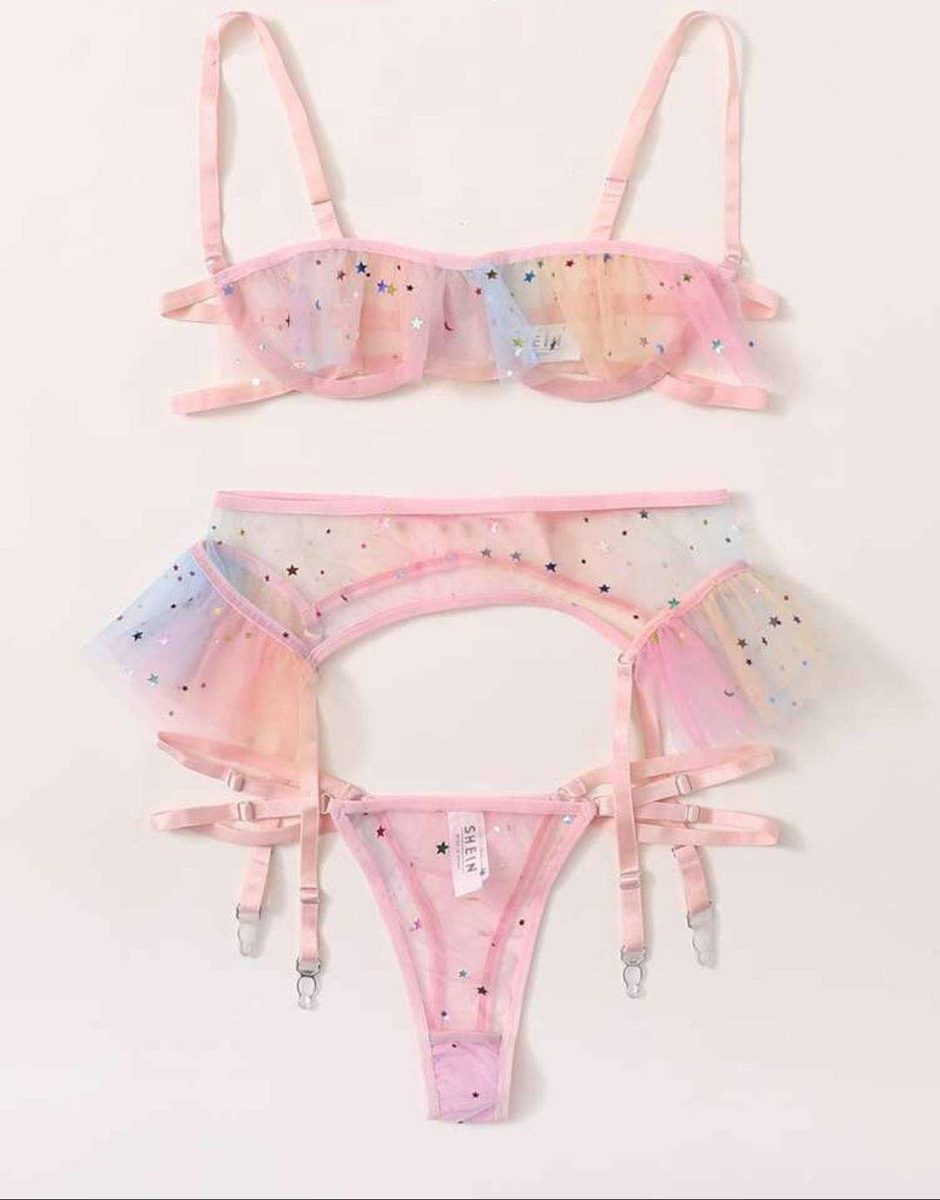 Set lingerie trasparente e intimo in miscela di spandex