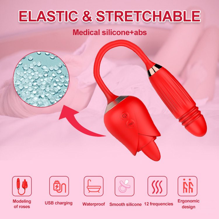 Tongue Licking Rose Vibrator in Silicone & ABS