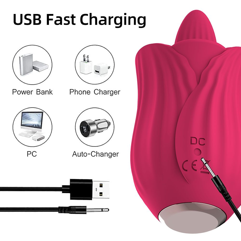 Tongue Licking Rose Vibrator (9 × 4.9 cm)