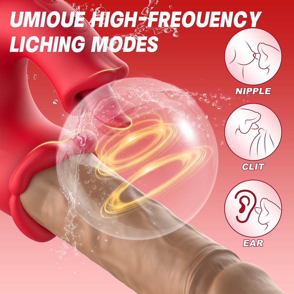 Vibrador telescópico de lengua en forma de rosa