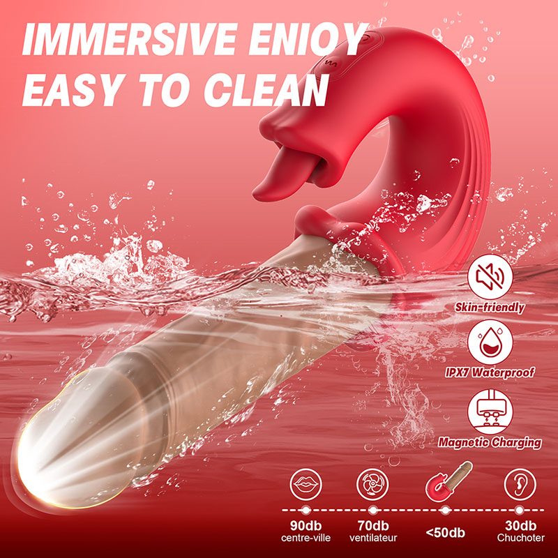Vibrador telescópico de lengua en forma de rosa