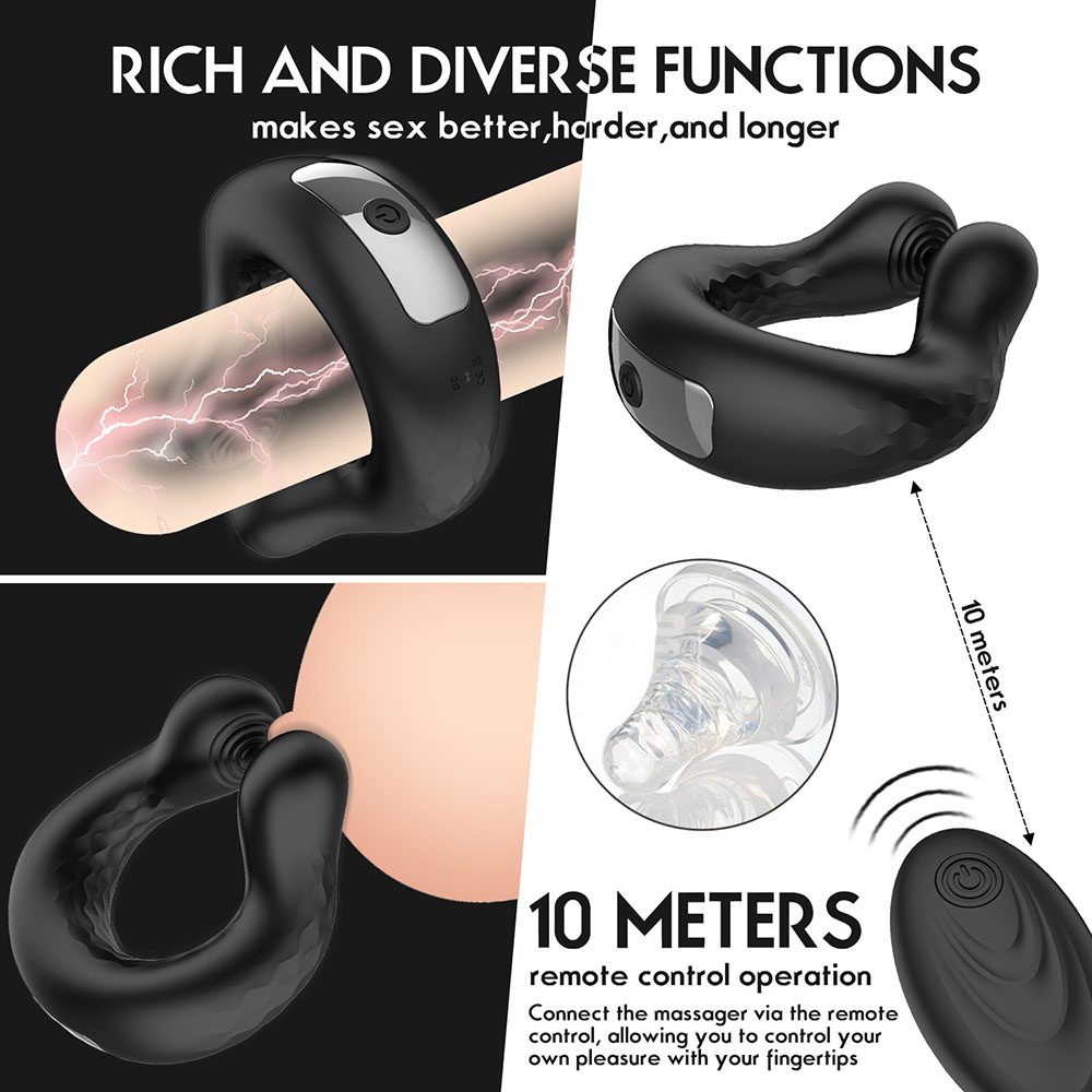 Vibrating Cock Ring in Silicone & ABS, Black
