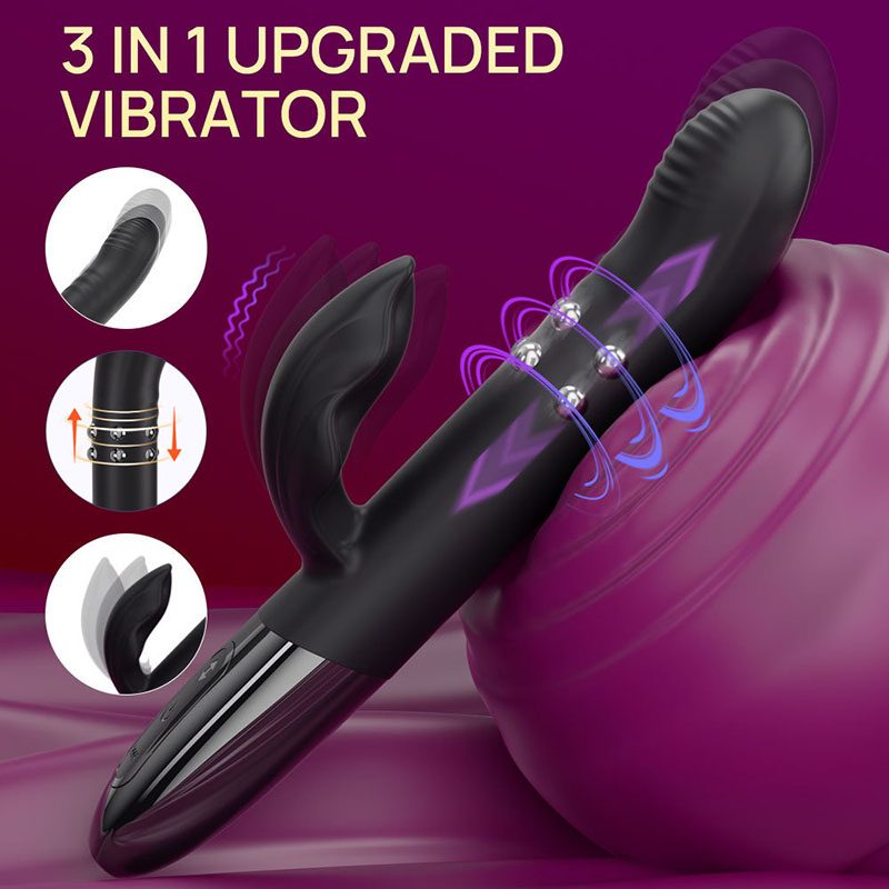 Vibrador conejo vibratorio telescópico de silicona y ABS