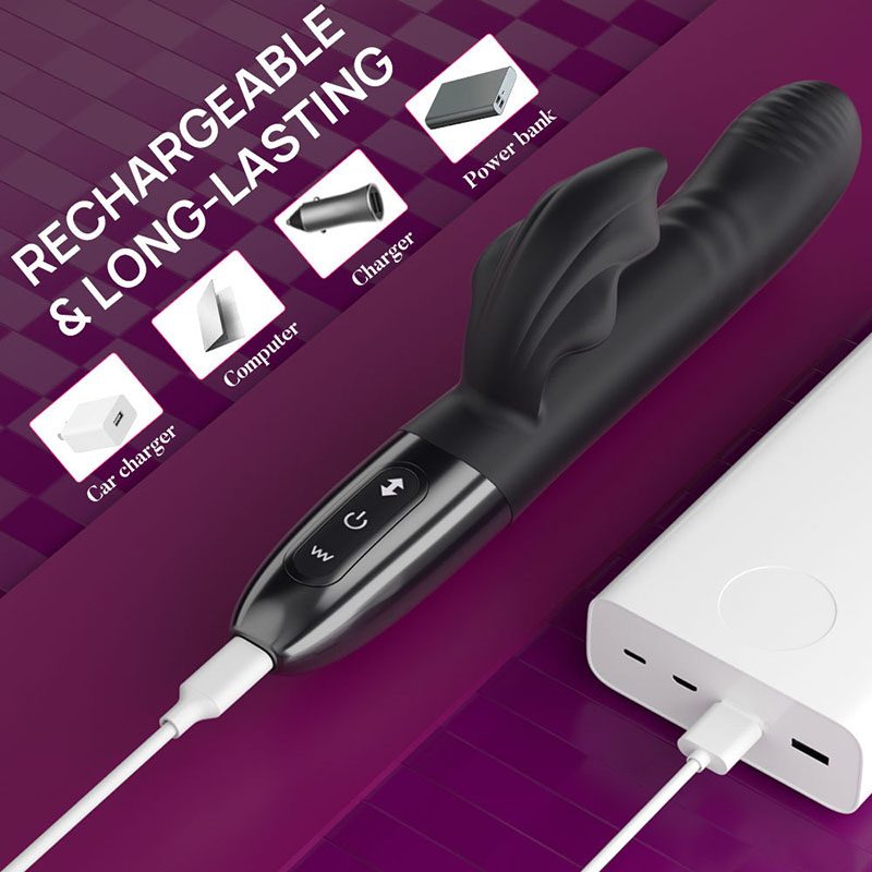 Vibrador conejo vibratorio telescópico de silicona y ABS